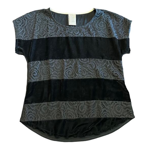 ANTHRO Dolan Womens black velvet and lace stripe top blouse Size M - Picture 1 of 5